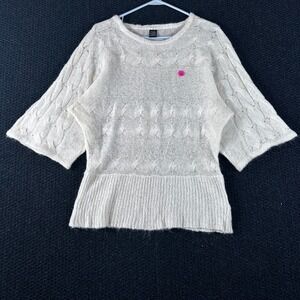 mac & jac Mohair Blend Cable Knit 1/4 Sleeve Sweater Cream Women's Size M